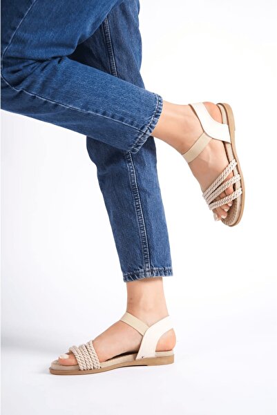 Weynes Women's Beige Flat Sole Straw Sandals Wsb0490