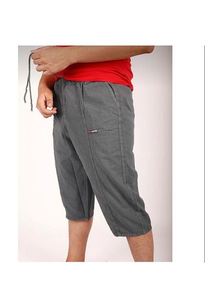 FATELLA Men's Dad Solid Color Elastic Waist Raw Linen Comfortable Mold Capri