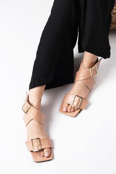 Mio Gusto Simone Mink Color Cross-Strapped Heelless Flat Women's Sandals