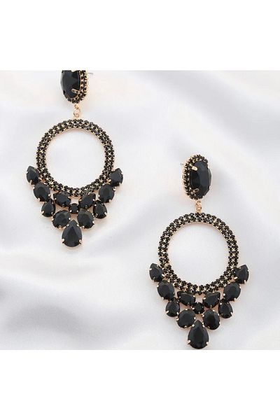 VS ACCESSORY Oval Stone Hoop Earrings