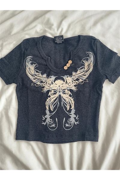 Planet Butik Fairy Pattern Smoked Crop