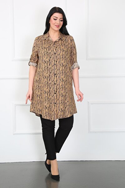 By Alba Collection Γυναικείο χιτώνα μεγάλου μεγέθους με μοτίβο κολώνας από βαμβακερή βισκόζη