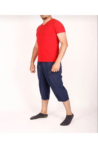 FATELLA Men's Dad Solid Color Elastic Waist Raw Linen Comfortable Mold Capri