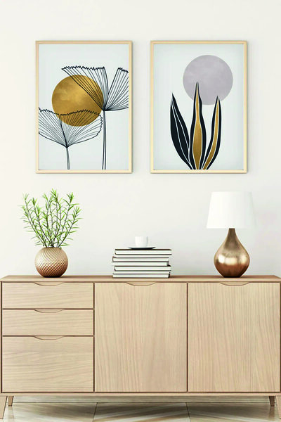 woodhomeworks Ahşap Çerçeveli Soyut 2’li Tablo Qmmt35