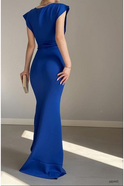 rengamoda Fusta cu guler dublu, albastru, albastru Scuba Diver, cu volan, rochie de seara, rochie de nunta de absolvire