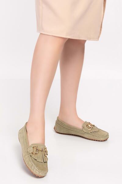 Gondol Hakiki Deri Süet Esnek Hafif Rahat Loafer Sw.755 - Haki - 37