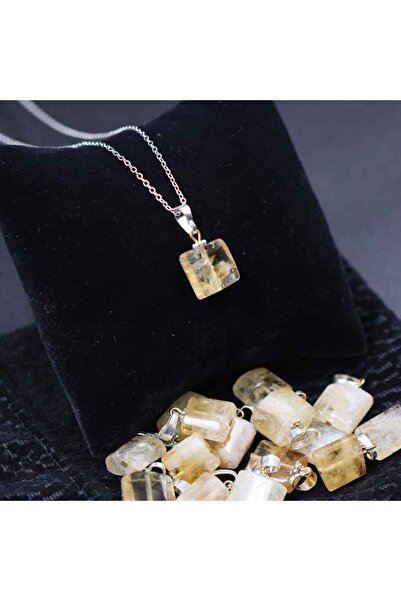 MYTAKIAĞACIMFH Sitrin Taşı Dikdörtgen Model Doğal Taş Kolye Ucu