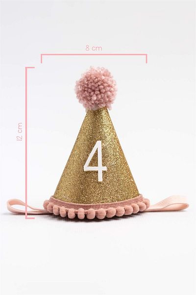 Le Mabelle 4 Year Old Funnel Birthday Crown with Pompom - Gülkuru