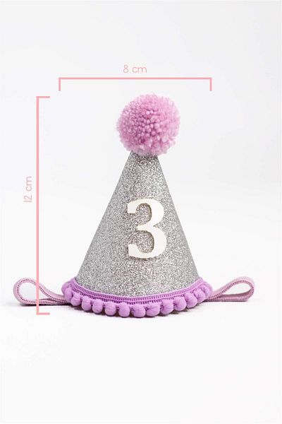 Le Mabelle Κορώνα γενεθλίων με χοάνη Pompon Age 3 - Λιλά