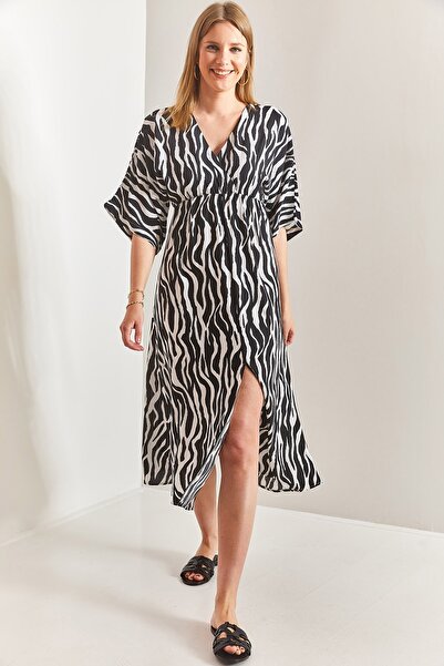 Bianco Lucci Γυναικείο φόρεμα με διπλό γιακά με μοτίβο