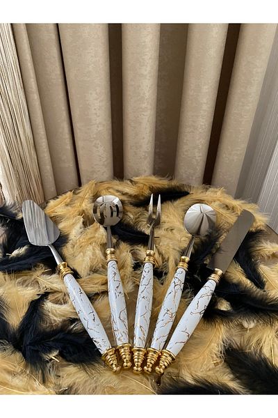 Housess طقم تقديم بمقبض بورسلين مكون من 5 قطع