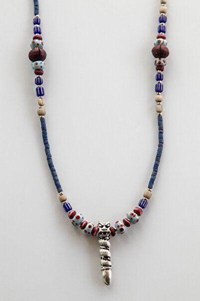 Lila Rosa Doğal Taşlı Otantik Hint Uzun Kolye