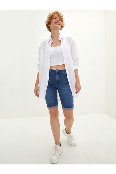 LC Waikiki Detailní dámské kraťasy Rodeo Jean s vysokým pasem do kapsy