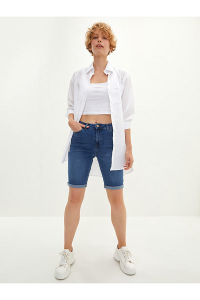 LC Waikiki Detailní dámské kraťasy Rodeo Jean s vysokým pasem do kapsy