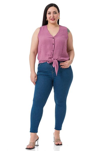 DISENTIS MODEST Plus Size Sleeveless Powder Blouse with Tie Detail