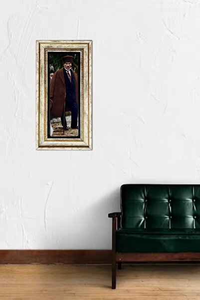 AND Taş Duvar Dekoru Atatürk Üçlü Doğal Taşa Baskı Çerçeveli Tablo (40x20 Cm)