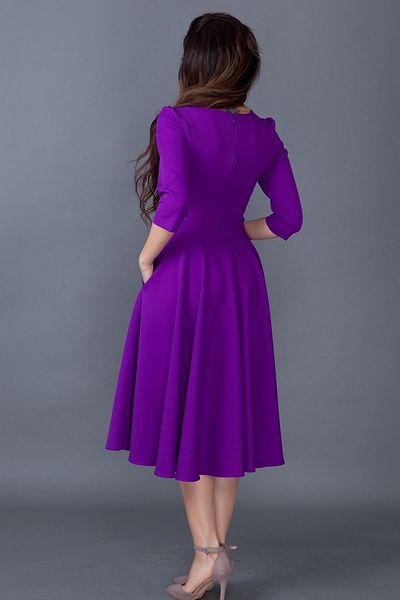 lovebox Women's Flexible Atlas Fabric Pocket Detailed V-Neck 3/4 Sleeve Light Purple Midi Dress 257