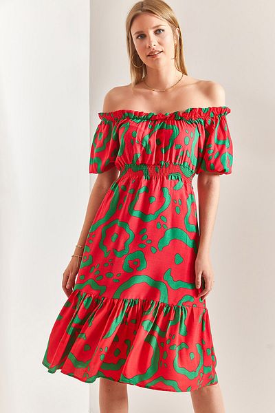 Bianco Lucci Damenkleid mit elastischem Madonna-Kragen und Taillenbund