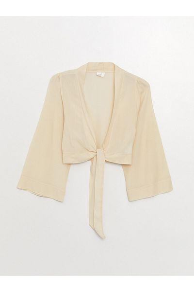 LC Waikiki Einfarbiger langärmliger Damen-Kimono mit Schalkragen