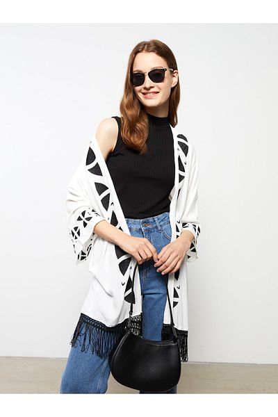 LC Waikiki Bestickter Kimono aus Viskose mit Wickelkragen für Damen