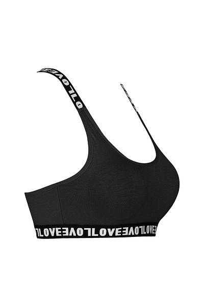 HNX Black Love Elastic Cross Strap Sports Bra