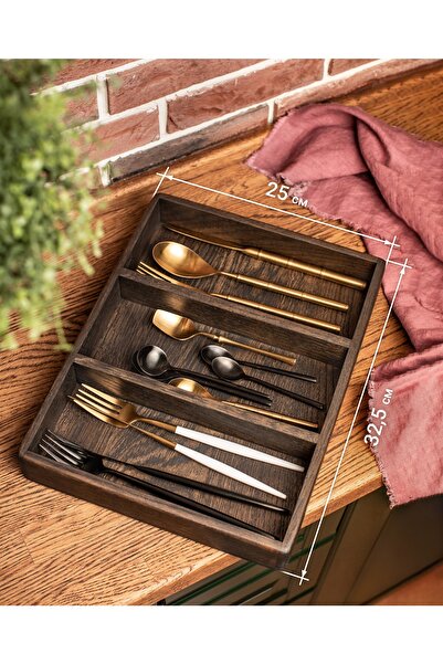 Esci Design Ahşap Çatal, Bıçak Kaşık Organizer - Çekmeceiçi Kaşıklık - Ahşap Dekoratif Kutu - Masaüstü Organizer