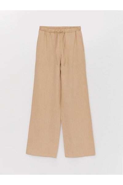 LC Waikiki Dámské rovné kalhoty ze směsi lnu s elastickým pasem