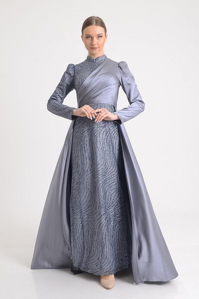 SpringStore Rochie de seară cu stilou cu sclipici cu mantie gri