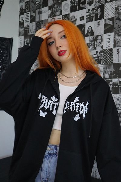 EFBUTİK Unisex Black Butterfly Cardigan