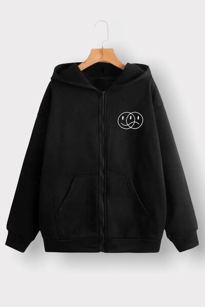 EFBUTİK Unisex Black Happy Sad Cardigan