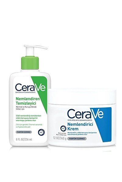 CeraVe Kuru, Çok Kuru Ciltler Için Bakım Seti ( Nemlendiren Temizleyici 236 Ml + Nemlendirici Krem 340 Gr )