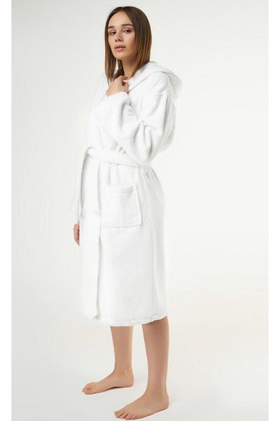 CottonTherapy Tempo Hooded Unisex White Bathrobe 100% Cotton