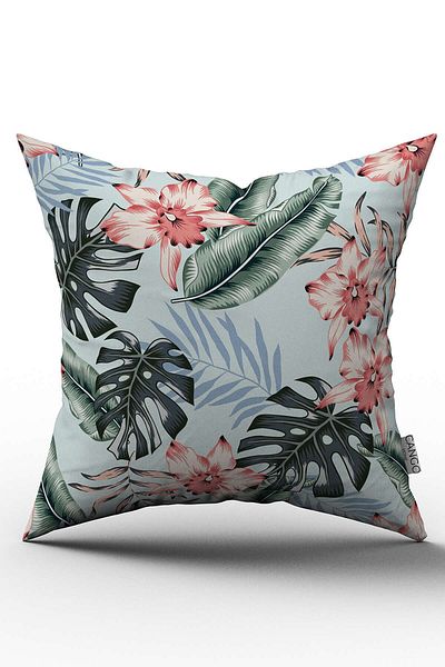 Cango Home Double Sided Pink Blue Tropical Flower Patterned Digital Printed Throw Pillow Cover - Otyk712-ct