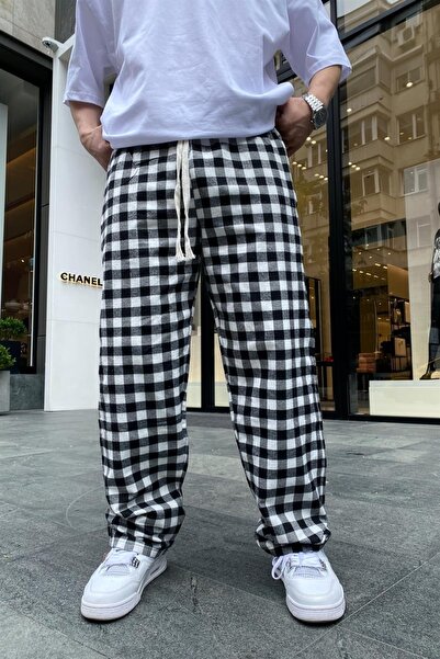 weywot Pattern Black Thin Fabric Sweatpants