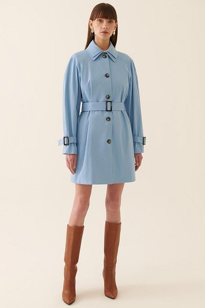 Perspective Eleri Regular Fit Shirt Collar Above Knee Blue Color Women's Trench Coat