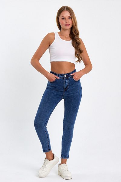 geenz manifacture Mustață, albastru de zăpadă, cu talie înaltă, pantaloni skinny din lycra