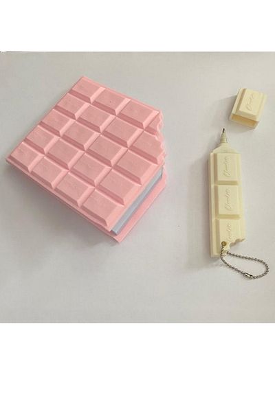 NaSaDAN Set de 2 caiete de ciocolată cu parfum de căpșuni și pix cu bilă de ciocolată albă