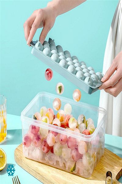 MasterCar Blue 33 Compartment Drop Ice Mold with Lid Storage Container Drop Model Large Size Ice Mold Fruit Mold