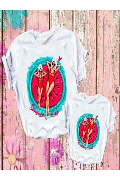 MORNİNG KİDS Tricou alb cu imprimeu combinat mama fiica