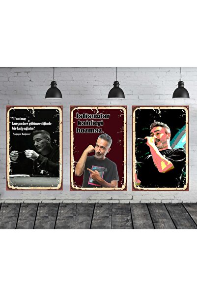 TAKIFİX Sagopa Kajmer Seti 3 Adet 20x30 Cm Retro Ahşap Tablo