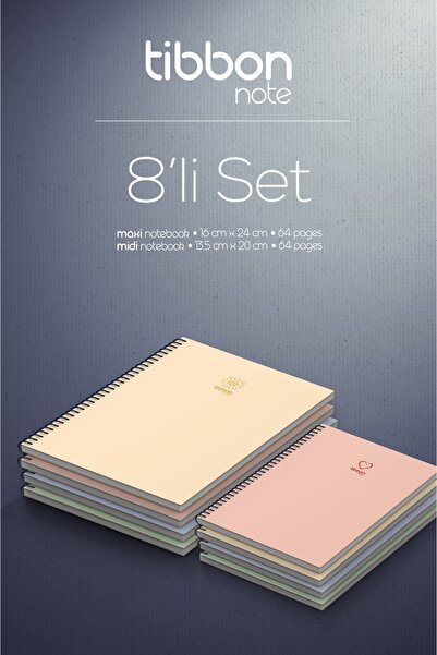 Tibbon Note 8 Li 4 Midi & 4 Maxi Defter Spiralli 8'li Set 43/48