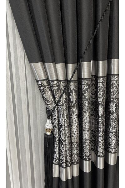 Yuka Accesoriu de ridicare a perdelei pentru tavan și legături laterale, gri negru - Tieback pentru cornet