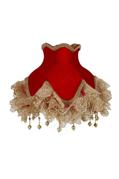 Dekovien Red Velvet Lampshade Base with Gold Crystal Lace Decoration - Ab0870