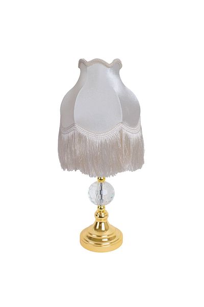 Dekovien Gold Crystal Decorated Ecru Velvet Lampshade Base - Ab0869