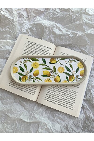 unique florya Limonlu Dekoratif Tepsi Oval Sunumluk Mumluk Altlık Tezgah Üstü...