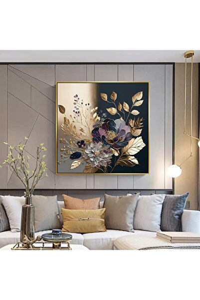 Markazip Altın Metal Çerçeveli Kanvas Tablo 90x90cm Kod: Tlh10-k-a
