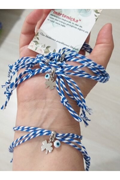 Funny Takılar Beş Adet Beyaz Nazar Boncuklu Yonca Sallantılı Çift Kat Marteni...