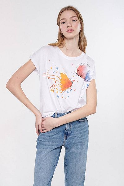 Mavi M1611333-620-23y Tricou cu imprimeu pentru femei, alb