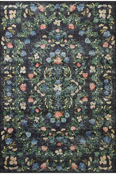 Rugs Modern Halı Siyah Yeşil Renkli Çiçek Tema Pastel Dokuma Taban Halı Mira ...