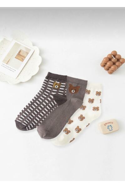 deja poo 3 perechi de șosete de damă drăguț cu model de urs lavabile